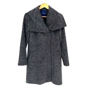 Cole Haan Womens Wide Collar Lined Wool Blend Wrap Zip Coat Charcoal Gray Size 6